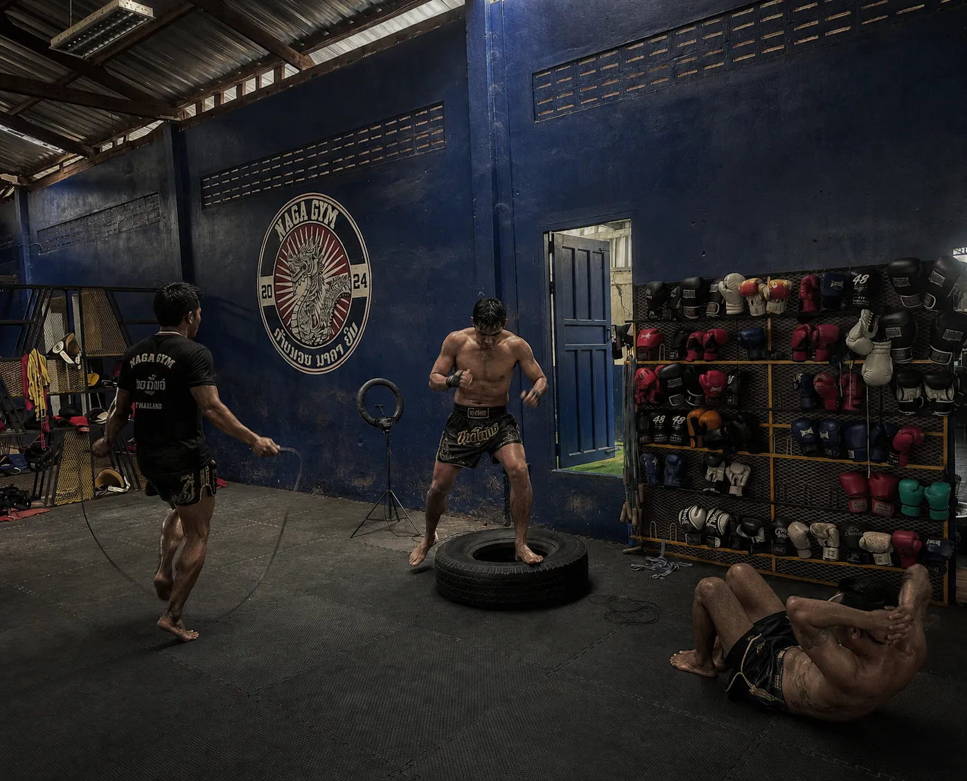 Muay Thai training at Naga Gym Pakse